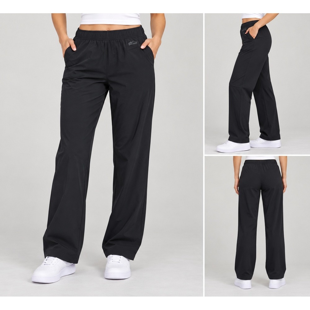 Eddie Bauer Traveler Crop Pants Black Wide Leg Trousers Womens L NEW